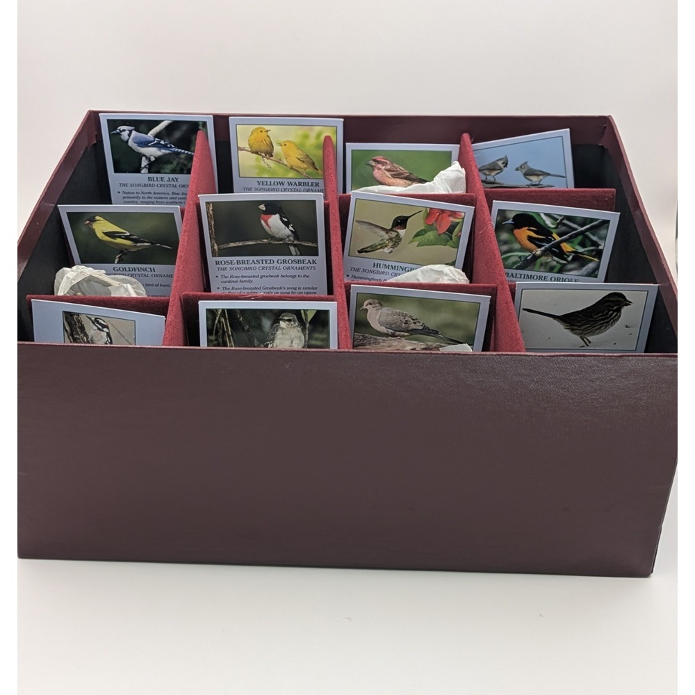 Danbury Mint Songbird Crystal Collection‎ in box- 12 ornaments with cards.